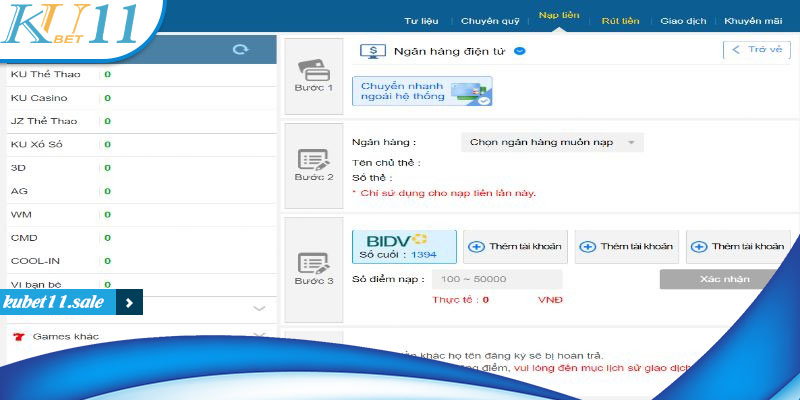 Nạp tiền Kubet11 qua ngân hàng điện tử là phương pháp phổ biến nhất 2024